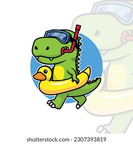 lindo dinosaurio con anillo inflable y diseño de dibujos animados de buceo para googles