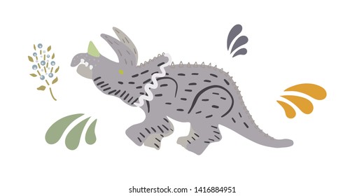 Cute dinosaur isolated cartoon character illustration. White background. T-shirt, poster, vector, greeting card vector design. Vector