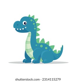 Cute dinosaur isolated on white background. Blue and green dinosaur cartoon smiling. Vector stock