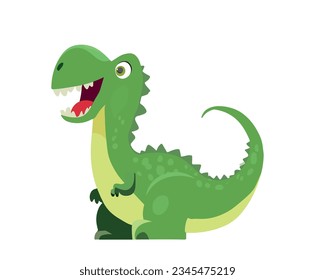 Cute dinosaur isolated on white background. Green dinosaur cartoon smiling. Vector.