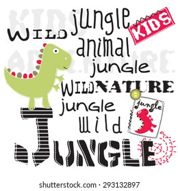 cute dinosaur in the jungle, T-shirt design vector illustration