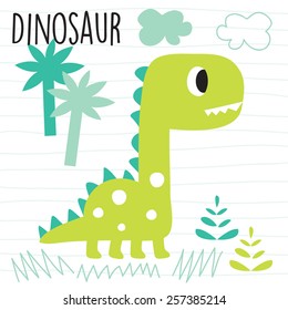 cute dinosaur in the jungle vector illustration