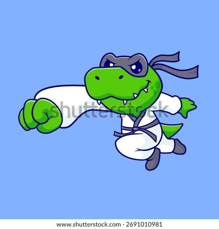 Cute Dinosaur Karate Cartoon Vector Icon Illustration. Animal Sport Icon Concept Isolated Premium Vector. Flat Cartoon Style