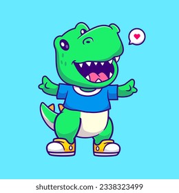 Cute Dinosaur Kid Standing Cartoon Vector Icon Illustration. Animal Nature Icon Concept Isolated Premium Vector. Flat Cartoon Style