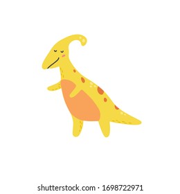 Cute dinosaur for kids, baby t-shirt, greeting card design. Funny little dino of hand drawn style. Vector illustration of dinosaur isolated on background.