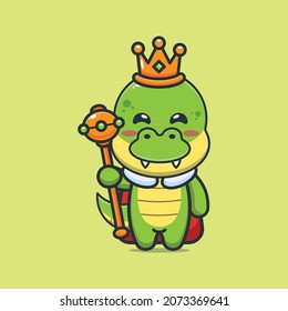 Cute dinosaur king. Cute animal cartoon illustration.