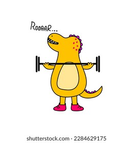 Cute dinosaur lifting barbell vector design for wallpaper, background, fabric and textile