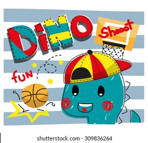 Cute dinosaur like to play basketball vector.