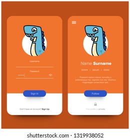 Cute Dinosaur Log In and Sign Up UI UX Screen Design With Profile Details