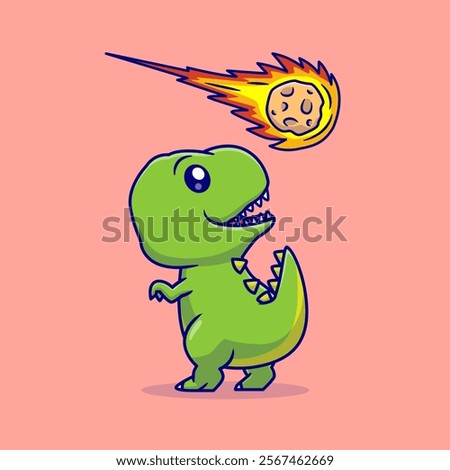 Cute Dinosaur Looking Meteor Cartoon Vector Icon 
Illustration. Animal Science Icon Concept Isolated Premium 
Vector. Flat Cartoon Style 