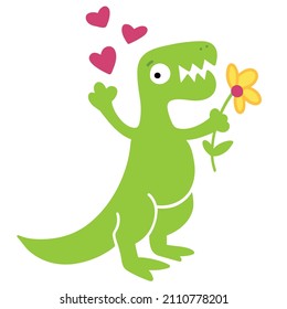 Cute dinosaur in love. Cartoon vector character in flat style. Colorful illustration isolated on a white background.