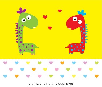 cute dinosaur love couple doodle