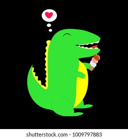 cute dinosaur love ice cream. vector cartoon illustration