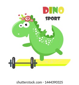 Cute dinosaur love sport, yoga. vector illustration