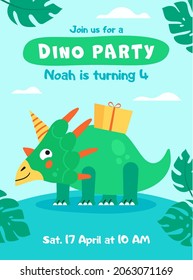 The Cute Dinosaur With The Love Text. Children's Book Illustration. Great Idea For Kids Posters And Calendars. Vector Illustration. 