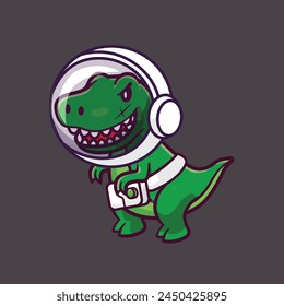 Cute dinosaur mascot in astronaut space suit