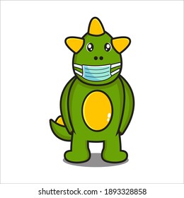 cute dinosaur mascot wearing a mask vector design eps 10