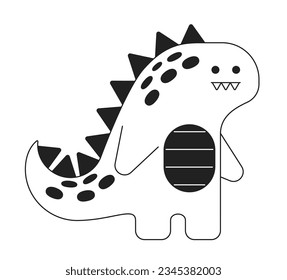 Cute dinosaur monochrome flat vector object. Editable black and white thin line icon. Simple cartoon clip art spot illustration for web graphic design