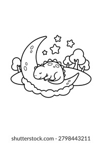 Cute Dinosaur Moon Night
