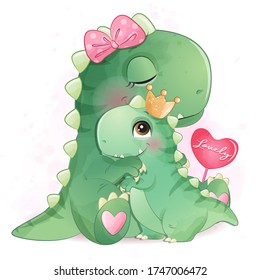 Cute dinosaur mother and baby illustration