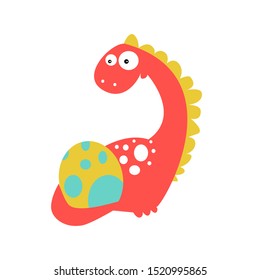 Cute dinosaur mother with egg. flat style