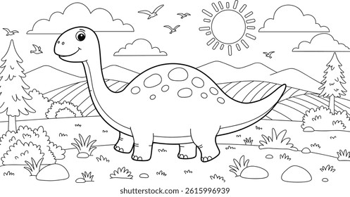 cute dinosaur in nature coloring page for children. you can print it on standard 