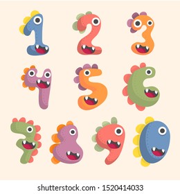 cute dinosaur number font set