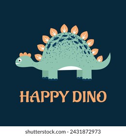 Cute dinosaur on a dark background. Vector illustration