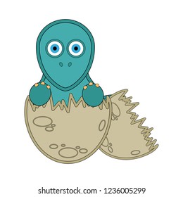 Cute dinosaur on an eggshell. Vector illustration design