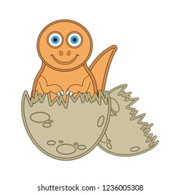 Cute dinosaur on an eggshell. Vector illustration design