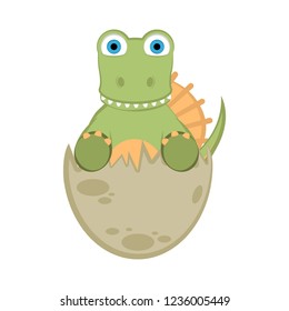 Cute dinosaur on an eggshell. Vector illustration design