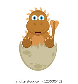 Cute dinosaur on an eggshell. Vector illustration design