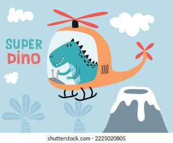 cute dinosaur on a plane.  Cartoon vector illustration.