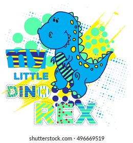 cute dinosaur on white background, happy and funny monster, T-shirt design for boys vector illustration. Typography Cute dinosaur  vector graphic print for t-shirt 