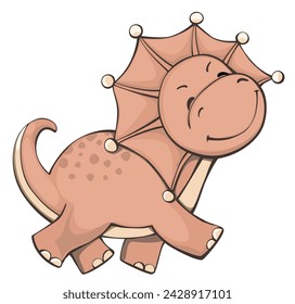 Cute dinosaur, orange color, funny. running. Vector illustration of an animal, in cartoon style, on an isolated background.