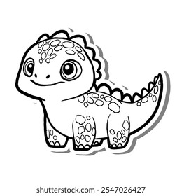 Cute Dinosaur Outline on white silhouette and gray shadow. Hand drawn cartoon style. Vector illustration for decorate and any design.