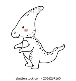 Cute dinosaur in outline sketch style. Funny cartoon dino for kids cards, baby shower, t-shirt, birthday invitation, house interior. Bohemian childish vector illustration.