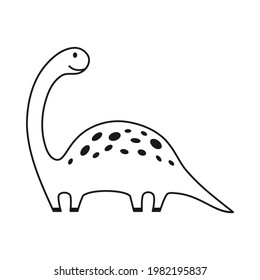Cute dinosaur in outline sketchy style. Funny cartoon dino. Hand drawn vector doodle for kids