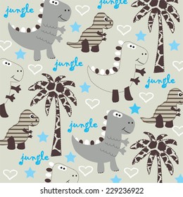 cute dinosaur with palm tree pattern vector illustration