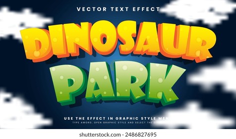 Cute Dinosaur Park editable text effect template with comic cartoon style