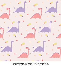 Cute dinosaur pattern for baby, colorful dinosaur with pink background