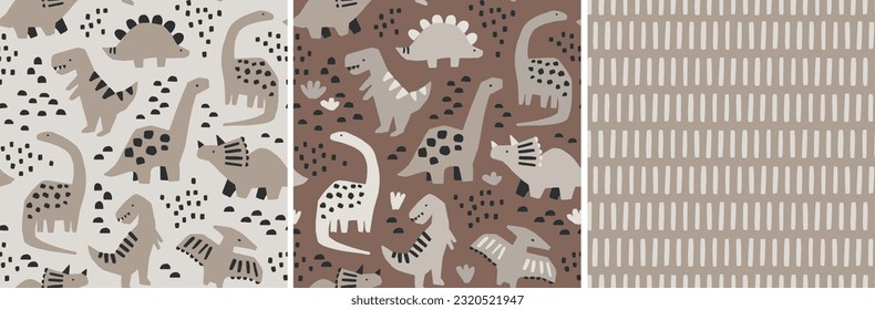 Cute dinosaur pattern collection. Hand drawn dinosaur designs. Perfect for kids fabric, textile, nursery wallpaper. Vector illustration.