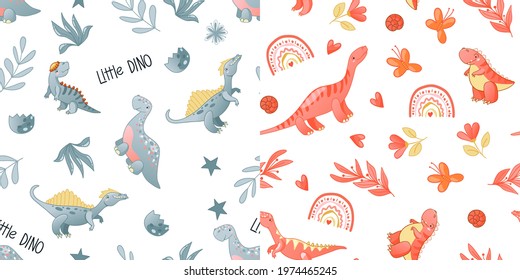 cute dinosaur pattern. Colorful dino background for kids. Childish vector design for textile and packaging, nursery wallpaper