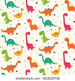 Cute dinosaur pattern - hand drawn childish dinosaur seamless pattern design