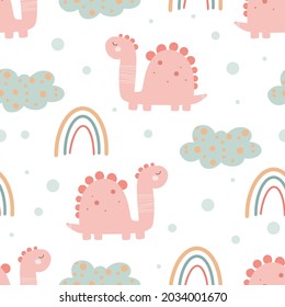 Cute dinosaur pattern - hand drawn childish dinosaur seamless pattern design. Vector illustration Digital paper