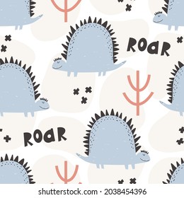 Cute dinosaur pattern - hand drawn childish dinosaur seamless pattern design. Digital paper Vector illustration