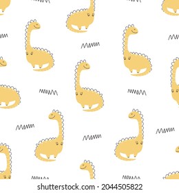 Cute dinosaur pattern - hand drawn childish dinosaur seamless print design. Digital paper Vector illustration
