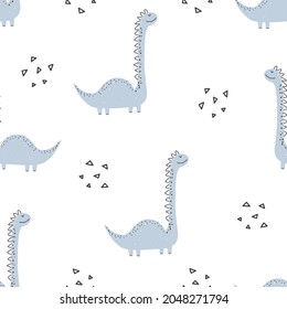 Cute dinosaur pattern - hand drawn childish dinosaur seamless pattern design. Vector illustration