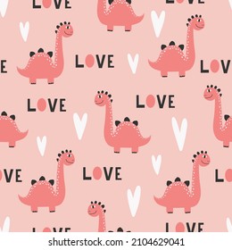 Cute dinosaur pattern - hand drawn childish dinosaur seamless pattern design. Vector illustration