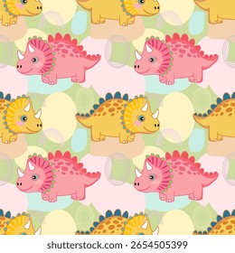 Lindo patrón de dinosaurio sobre fondo pastel